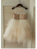 Sheer Neck Champagne Sequin Tulle Ruffled Timeless Flower Girl Dress